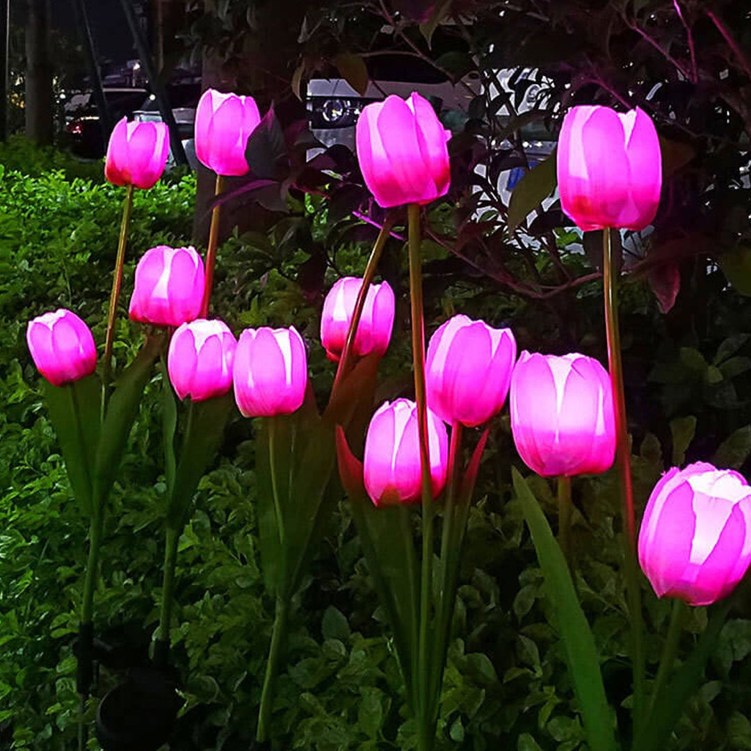 Lisslune | Solar Tulip Lawn Light Outdoor Garden LED Tulip Flower Light Ground Stake Landscape Light