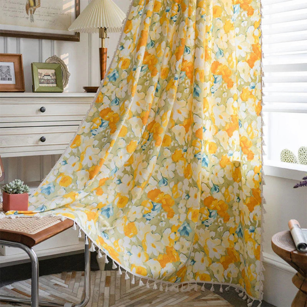 Lisslune | Sunshine Blooms Floral Tasseled Curtain