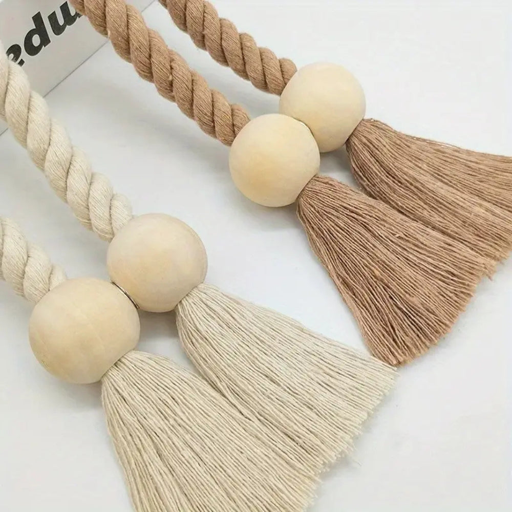 Lisslune | Wooden Bead Tassel Curtain Tie Back | 2Pcs Set