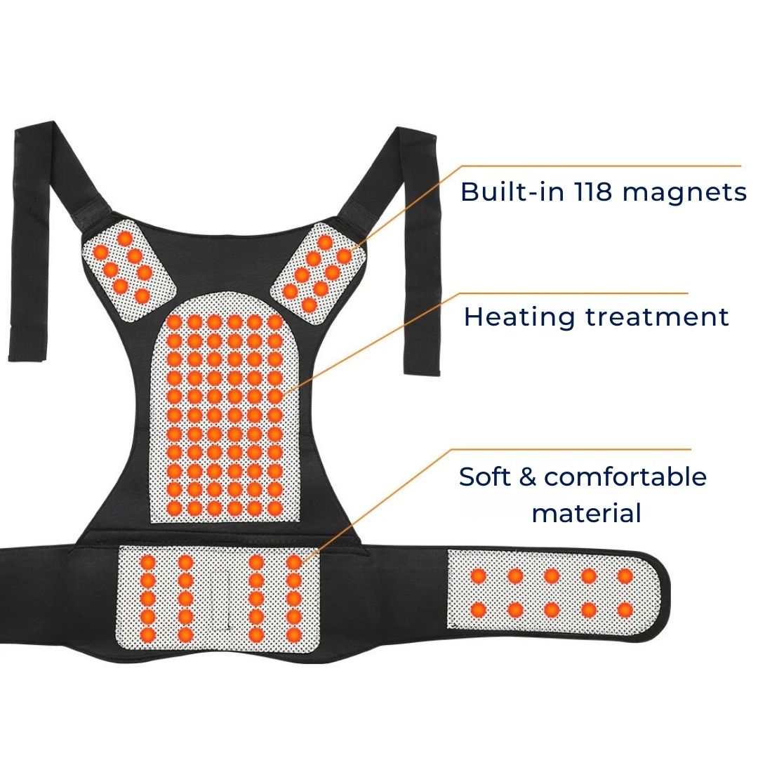 Lisslune | Self-Heating Back Support Brace | Adjustable Heated Posture Corrector for Back Pain Relief & Improved Posture