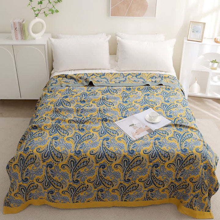 Lisslune | Azure Golden Retro Cotton Blanket