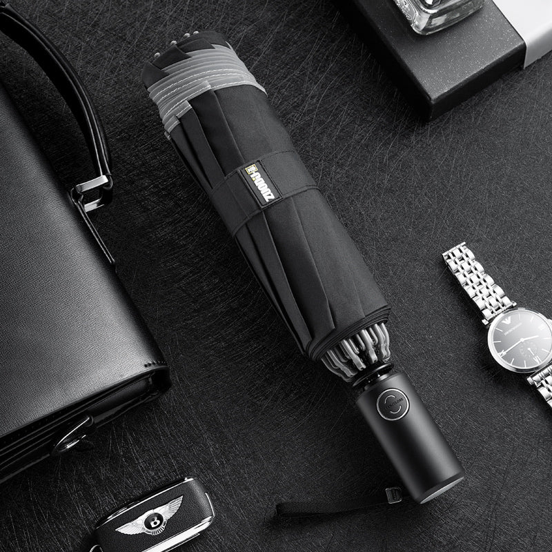 Lisslune | Windproof Reverse Folding Umbrella with LED, Auto Open/Close Design, Safe Reflective Tape & Sturdy 10 Ribs