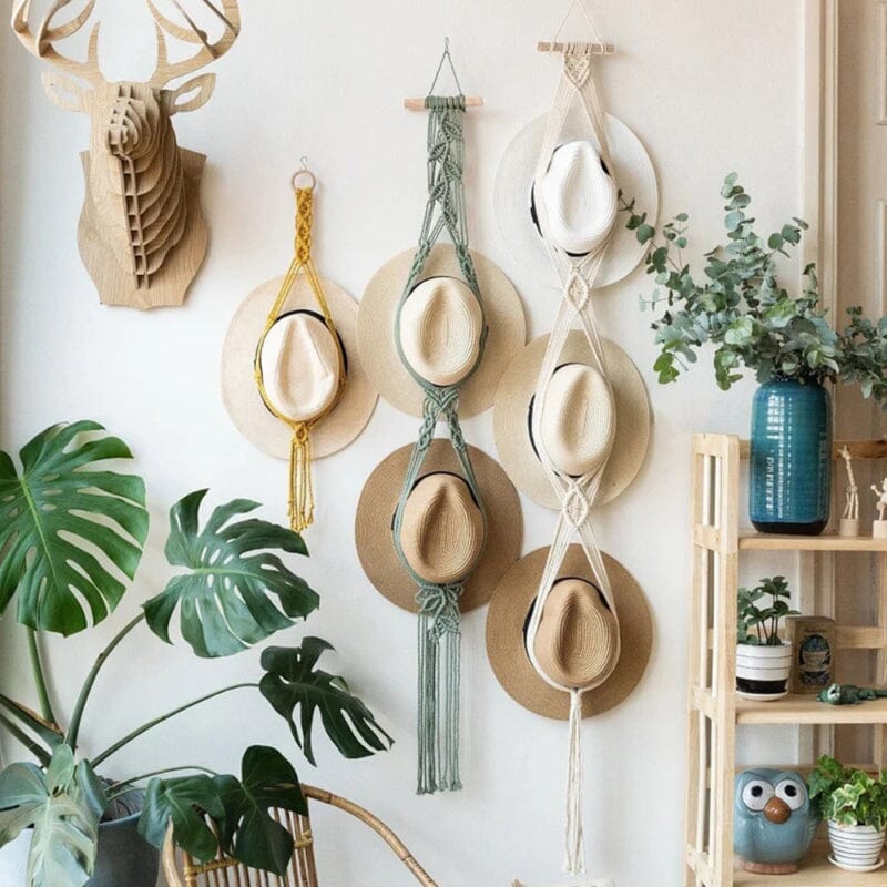 Lisslune | Handmade Linen Decorative Boho Hat Rack For Wall Hanging