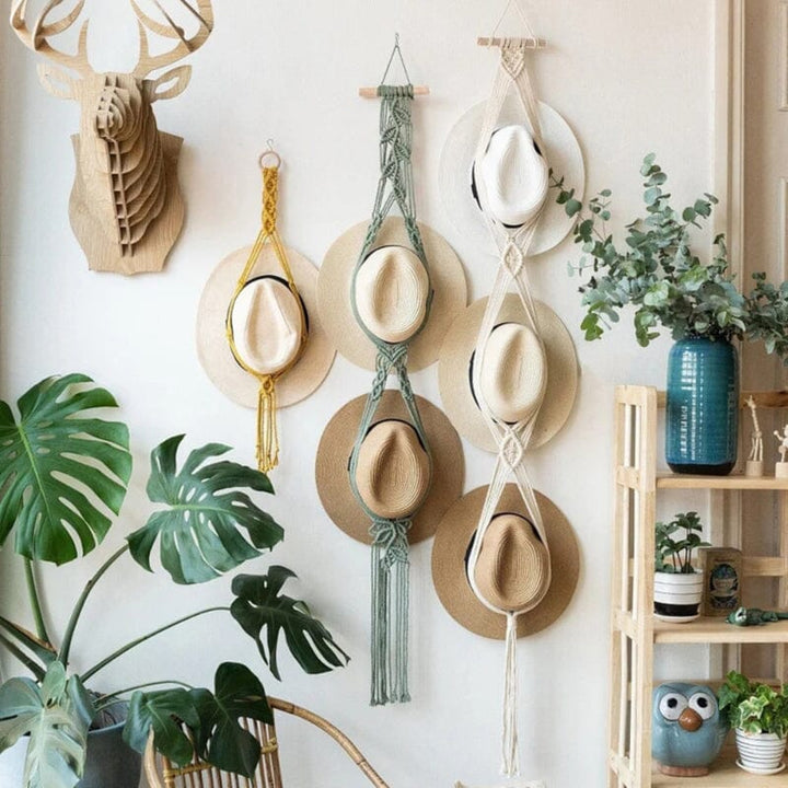 Lisslune | Handmade Linen Decorative Boho Hat Rack For Wall Hanging