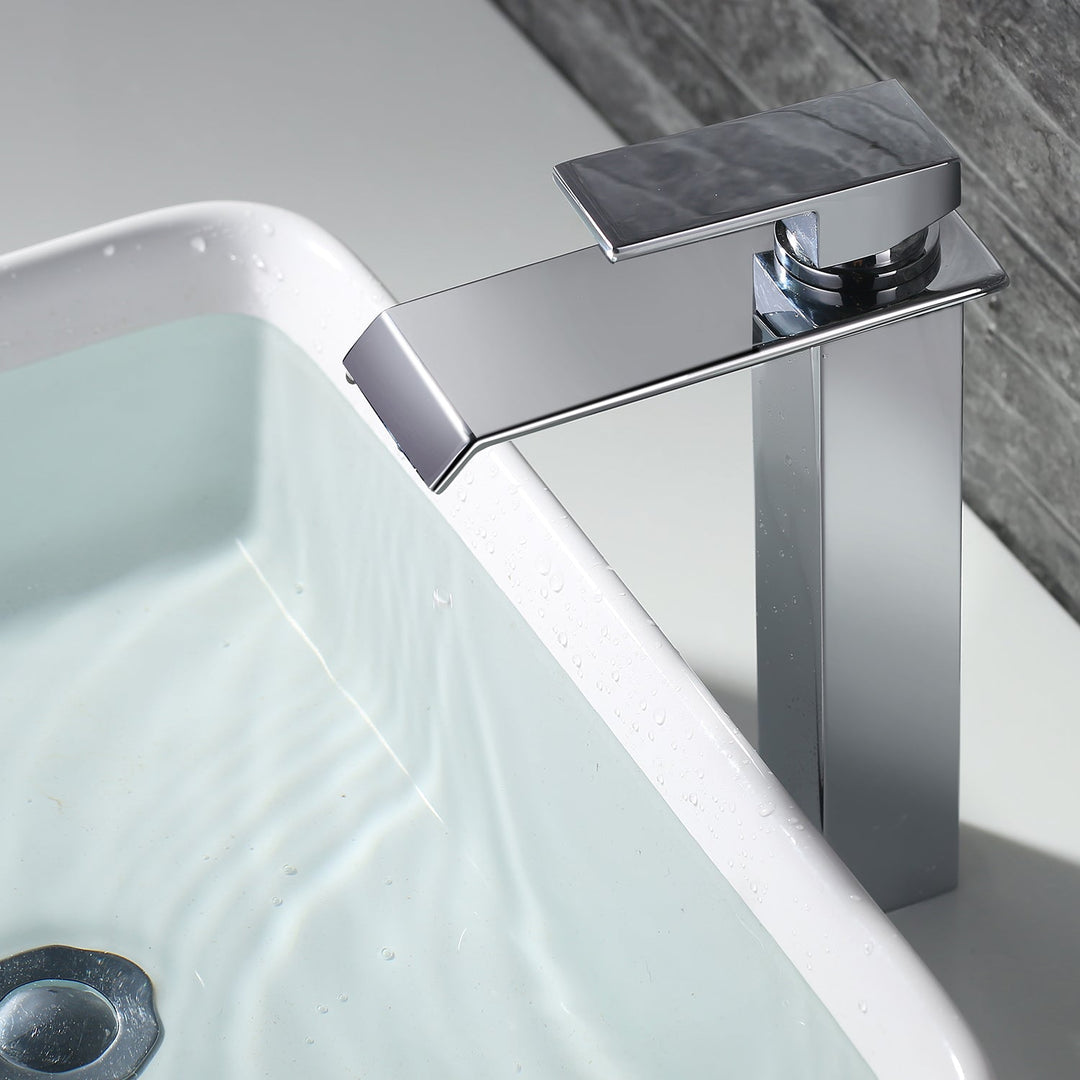 Lisslune | Waterfall taps bathroom Chrome Bath fittings High single-lever mixer Waterfall mixer tap sink