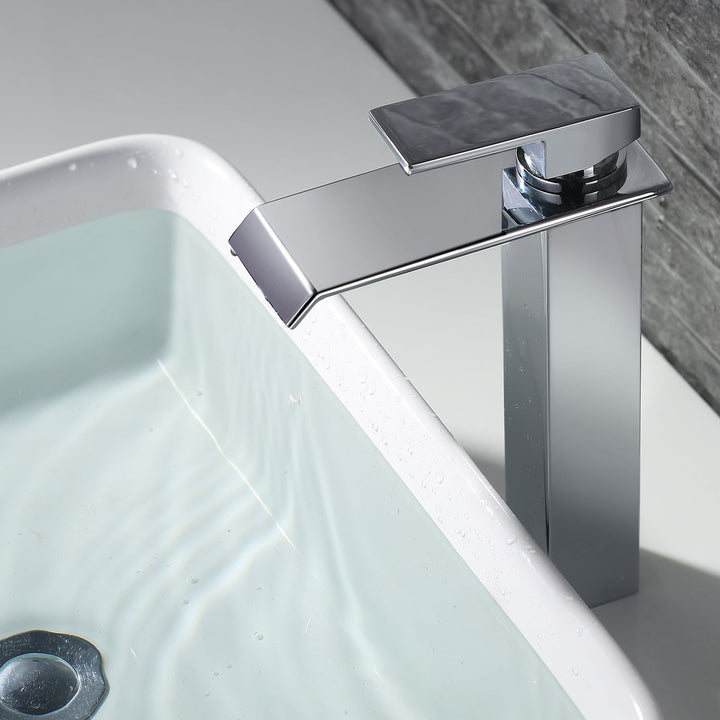Lisslune | Waterfall taps bathroom Chrome Bath fittings High single-lever mixer Waterfall mixer tap sink