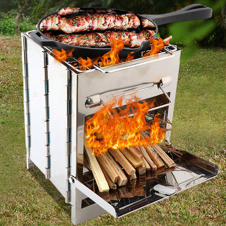 Lisslune | Outdoor Folding Wood Stove Mini Stainless Steel Grill Camping Picnic