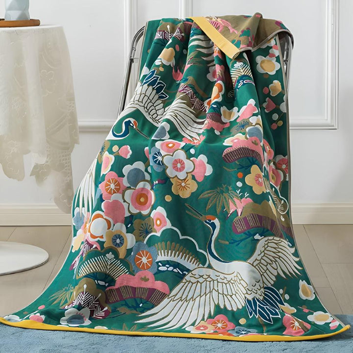 Lisslune | Lush Flower Cranes Bath Towel