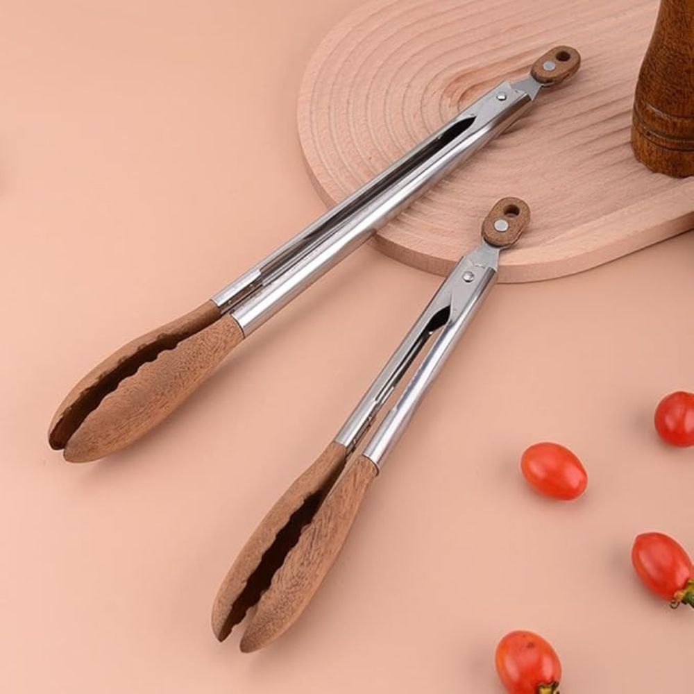 Lisslune | Heritage Wood & Steel Tongs | Set of 2