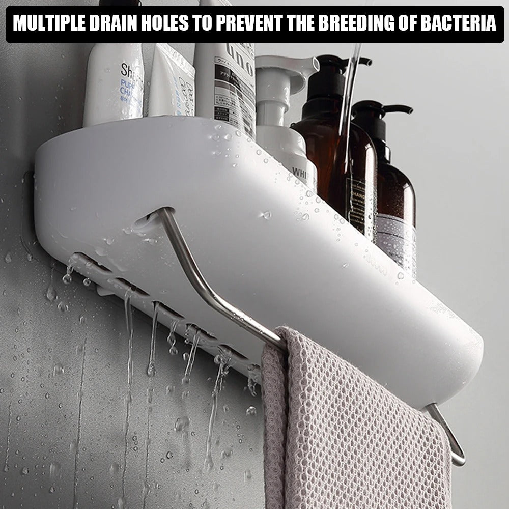 Lisslune | Wall-Mounted Shower Storage Rack Without Drilling – With Towel Holder & Drain Holes