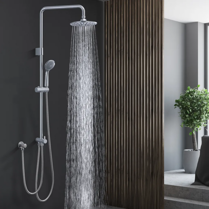 Lisslune | Shower system without faucet, rain shower with stainless steel round shower head, chrome overhead shower rod shower set shower column set SUS304