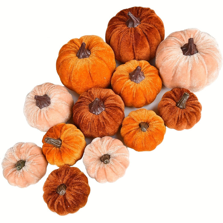 Lisslune | Autumn Decoration Pumpkin Set – 12 Pieces Artificial Pumpkins with Velvet Finish