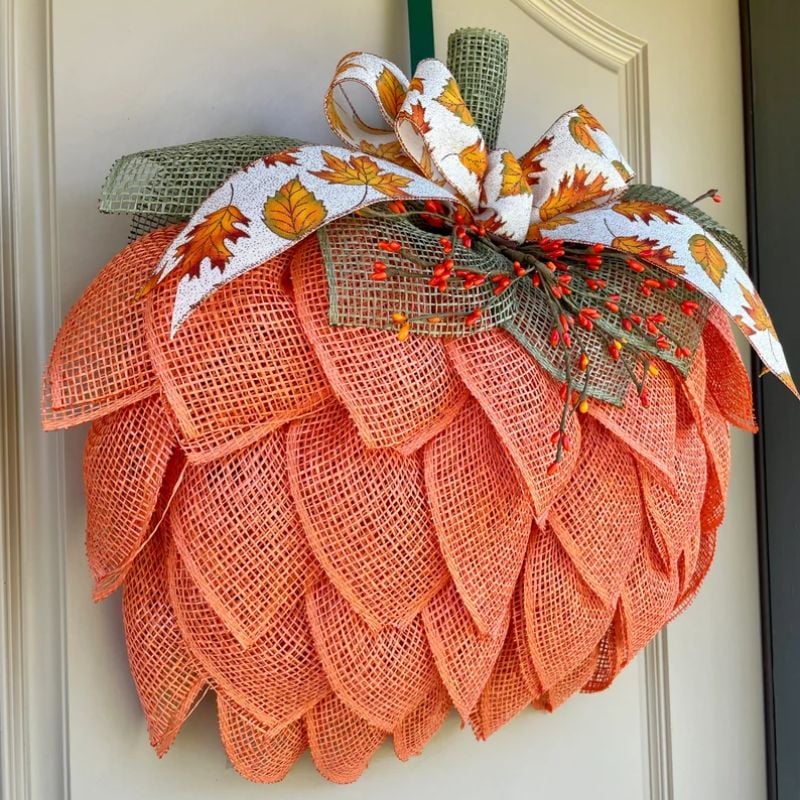Lisslune |  Farmhouse Pumpkin Wreath For Front Door