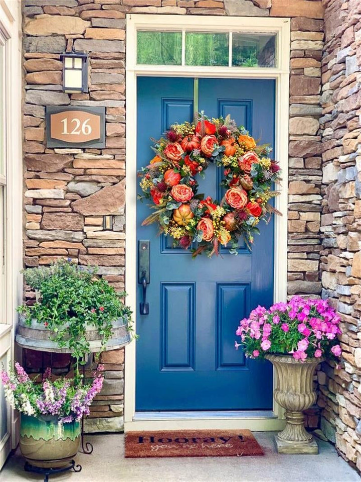 Lisslune | Fall Peony And Pumpkin Wreath - Year Round Wreath