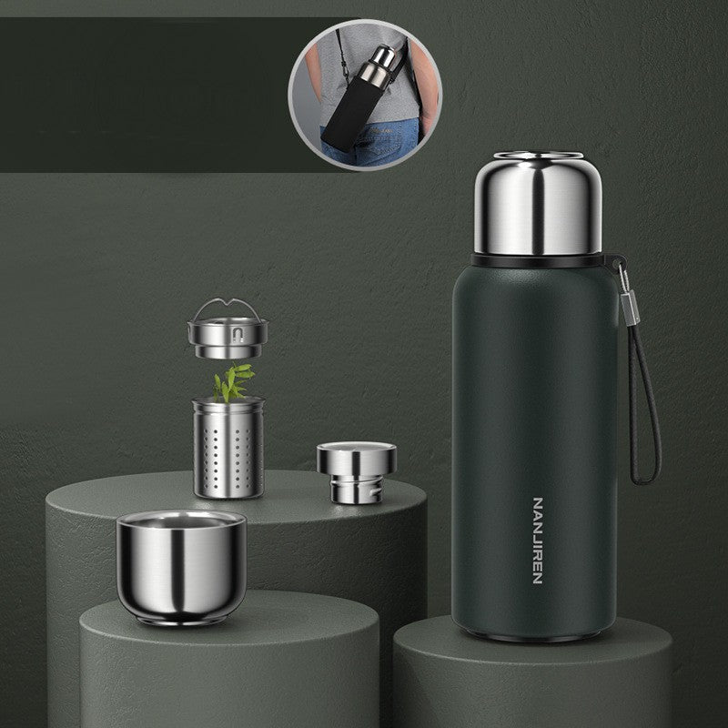 Lisslune | Insulated Thermos Water Bottle, with Tea Filter & Wide-mouth Opening, for Coffee, Tea & Cold Beverage