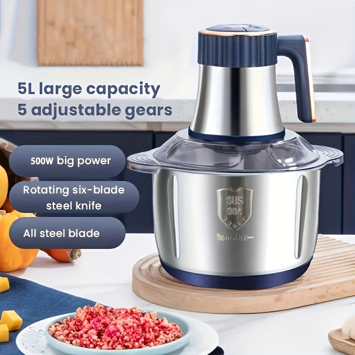 Lisslune | Stainless Steel Food Processor – Powerful Meat Grinder & Vegetable Chopper (5L, 5000 RPM)