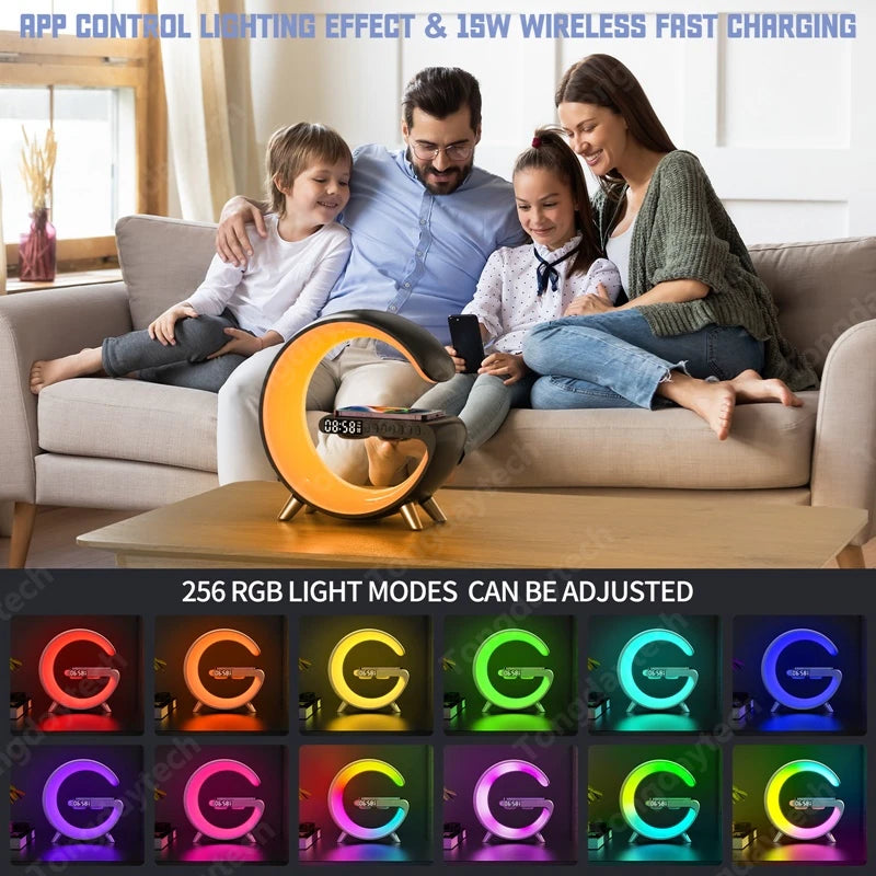 Lisslune | Multifunctional wireless charger alarm clock speaker APP control RGB night light charging station for iPhone 11 12 13 14 Samsung