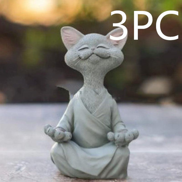 Lisslune | Playful Black Buddha Cat Figure Meditation Yoga Collectible Happy Cat Decor Home Garden Decoration Garden Ornament