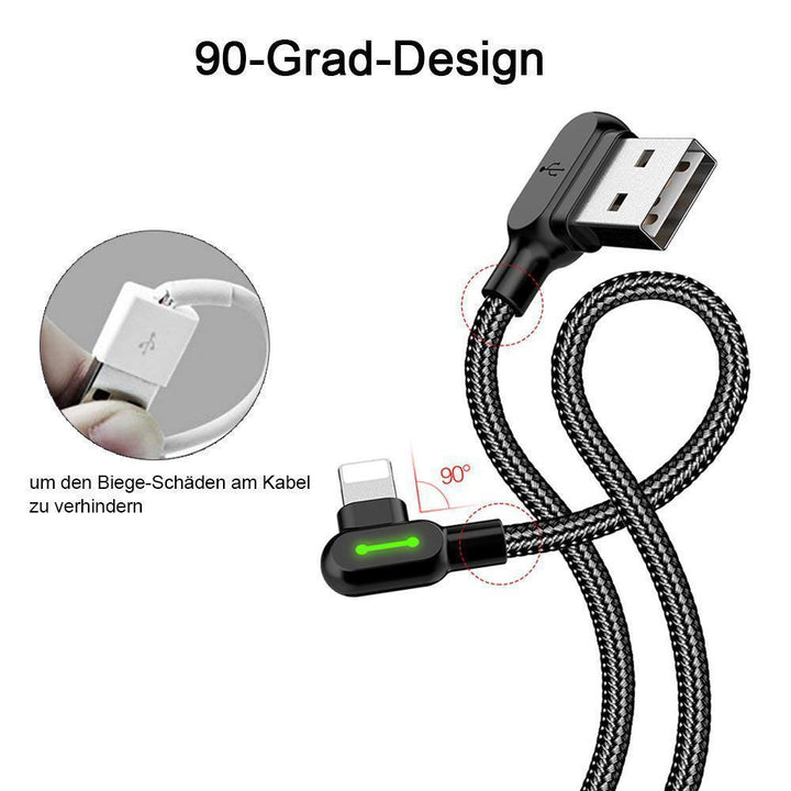 Lisslune | Bequee Lightning-USB charging cable with 90-degree design for iOS and Android