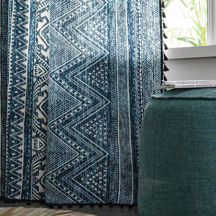 Lisslune | Blue geometric pattern light-filtering curtain