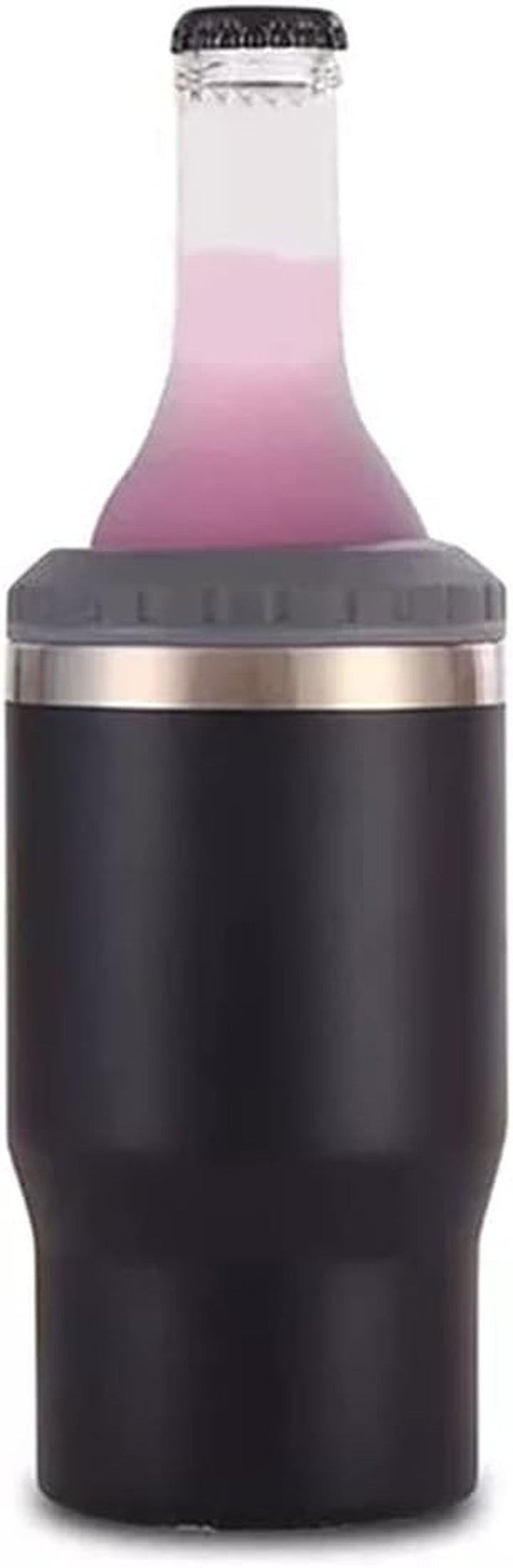 Lisslune | 4 in 1 stainless steel can/bottle insulator, 14Oz two-way lid SUS insulated can cooler, beer bottle holder (Black)