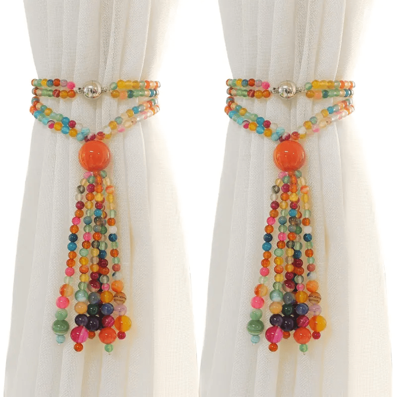 Lisslune | Magnetische Vorhangbindegurte, 2er Pack Bunte Achat Quasten Vorhang Halterungen, Boho Vorhangbänder für dekorative Heimbüros