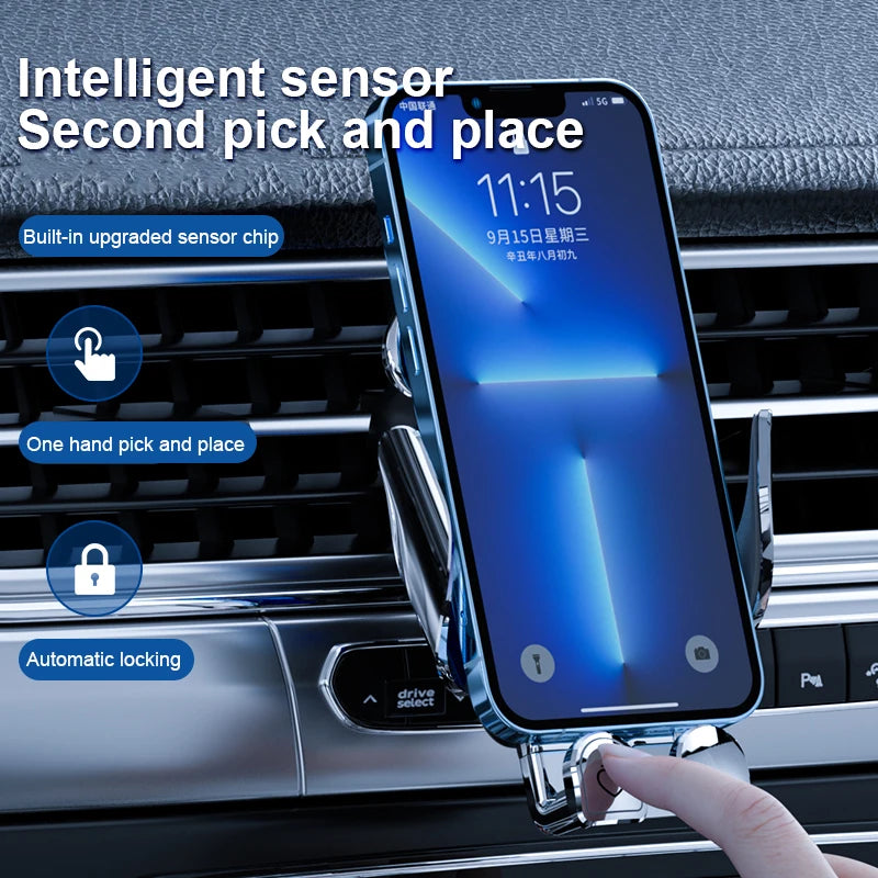 Lisslune | Innovative 15W Wireless Fast Charger Car Phone Holder - Mobile Device Holder for Car Accessories
