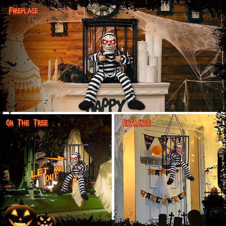Lisslune | TerrorBone Animated Screaming Skeleton – Hanging Halloween Prop with Motion Sensor