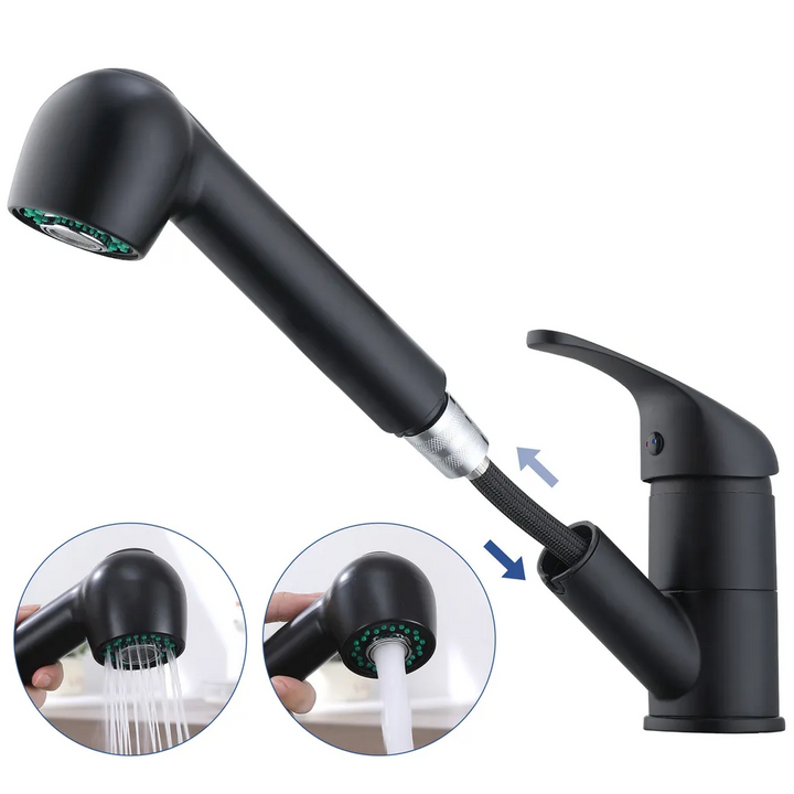 Lisslune | Black Faucet Kitchen, Kitchen Faucets with 2 Spray Types Faucet with Pull-Out Spray, Mixing Valve Kitchen for Dual Sink