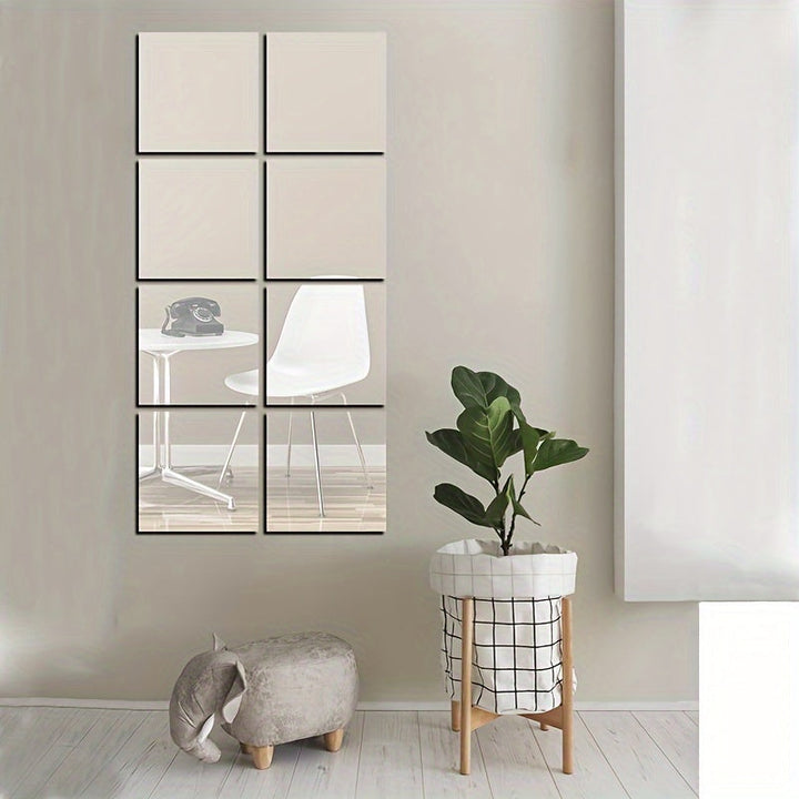 Lisslune | EleganceTiles - 8 Stylish Self-Adhesive Mirror Tiles for Home Decoration