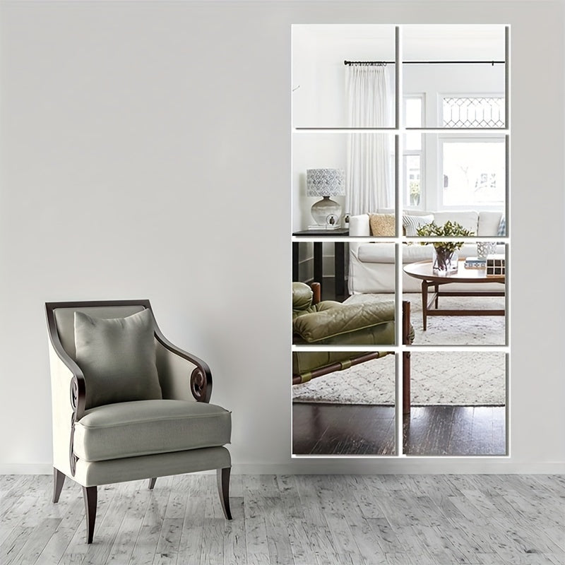 Lisslune | EleganceTiles - 8 Stylish Self-Adhesive Mirror Tiles for Home Decoration