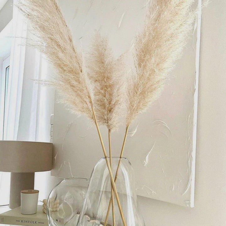 Lisslune | 80 cm natural, real dried pampas grass bouquet (white / beige / gray) │ fluffy feather for modern boho home decor