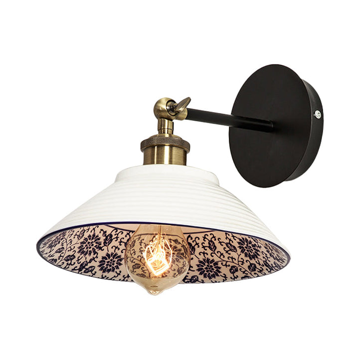 Skørter | 1 Light Wall Mount Lighting Vintage Restaurant Wall Lamp Fixture with Wave/Scalloped Bowl/Ceramic Shade in White