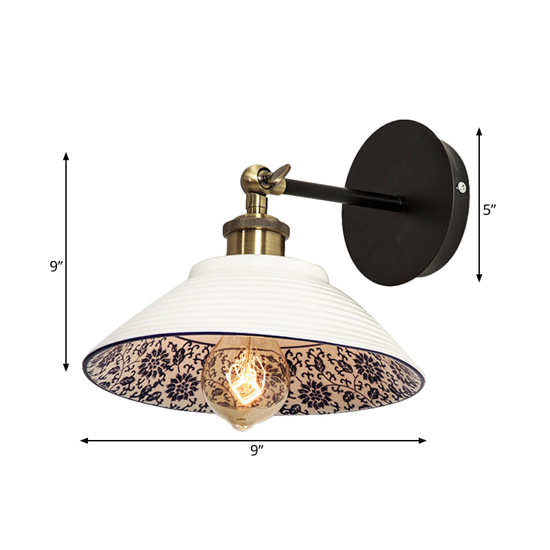 Skørter | 1 Light Wall Mount Lighting Vintage Restaurant Wall Lamp Fixture with Wave/Scalloped Bowl/Ceramic Shade in White