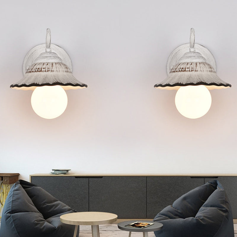 Skørter | Matte White 1 Lamp Wall Mounted Lamp Country Style Golf Cup Ceramic Wall Light Fixture