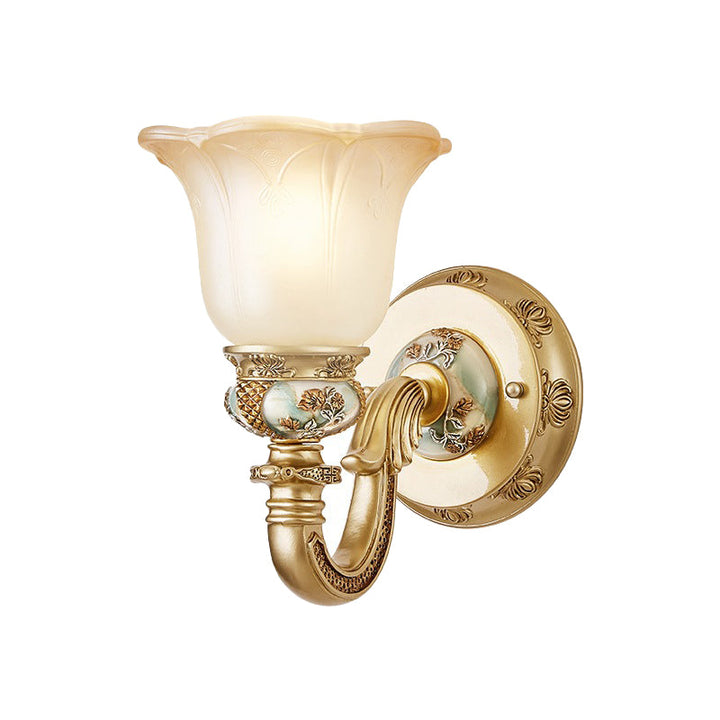 Skørter | Flowers Indoor Wall Mounted Lighting Vintage White Glass 1 Light Gold Wall Lamp Light