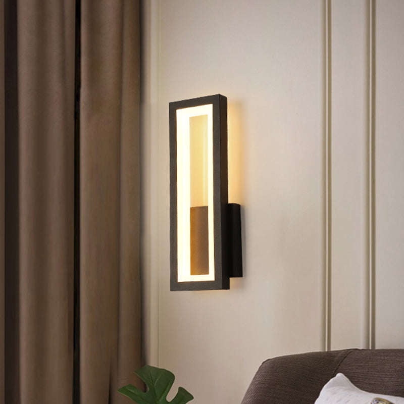 Lisslune | White/Black/Gold Rectangular Frame Wall Light Minimalistic LED Metal Wall Mount Light Fixture in White/Warm Light