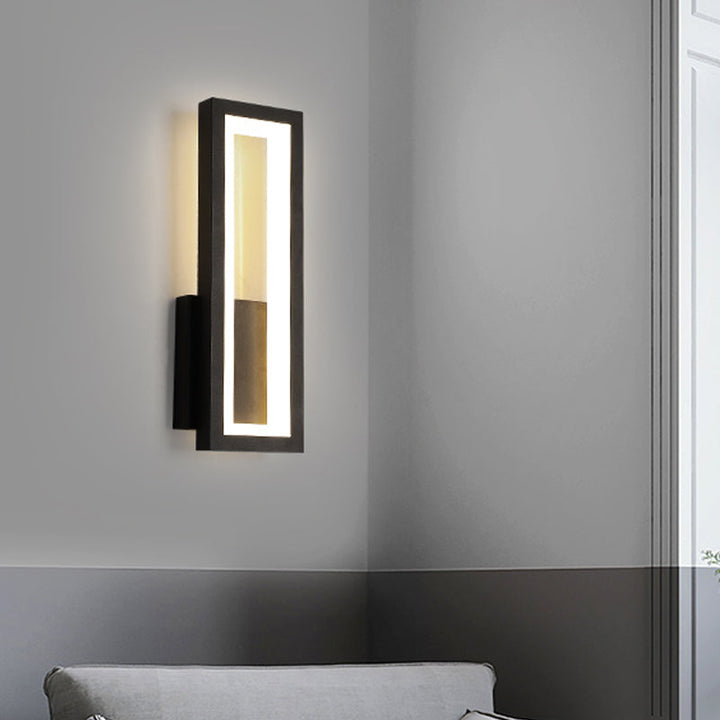 Lisslune | White/Black/Gold Rectangular Frame Wall Light Minimalistic LED Metal Wall Mount Light Fixture in White/Warm Light