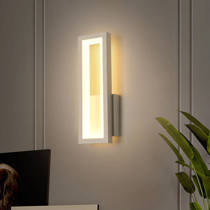 Lisslune | White/Black/Gold Rectangular Frame Wall Light Minimalistic LED Metal Wall Mount Light Fixture in White/Warm Light