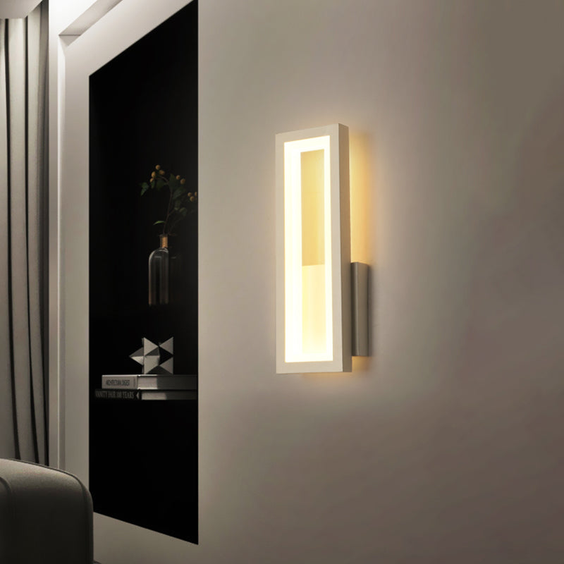 Lisslune | White/Black/Gold Rectangular Frame Wall Light Minimalistic LED Metal Wall Mount Light Fixture in White/Warm Light