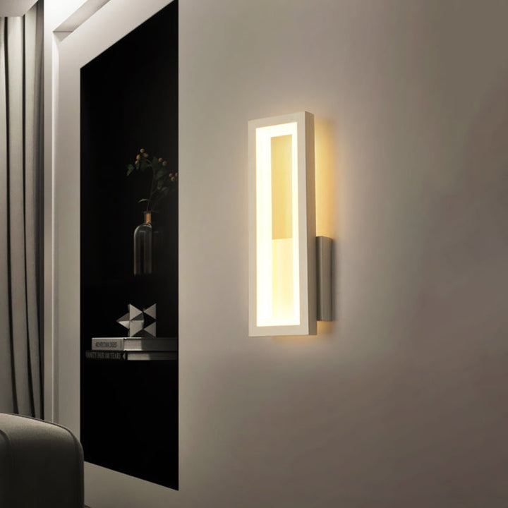 Lisslune | White/Black/Gold Rectangular Frame Wall Light Minimalistic LED Metal Wall Mount Light Fixture in White/Warm Light