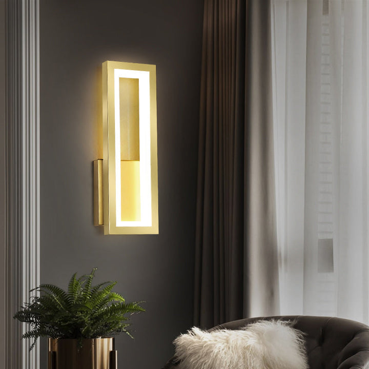 Lisslune | White/Black/Gold Rectangular Frame Wall Light Minimalistic LED Metal Wall Mount Light Fixture in White/Warm Light