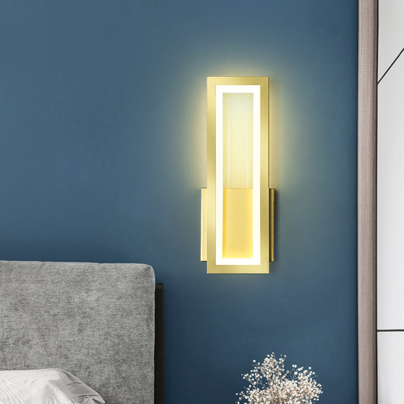 Lisslune | White/Black/Gold Rectangular Frame Wall Light Minimalistic LED Metal Wall Mount Light Fixture in White/Warm Light