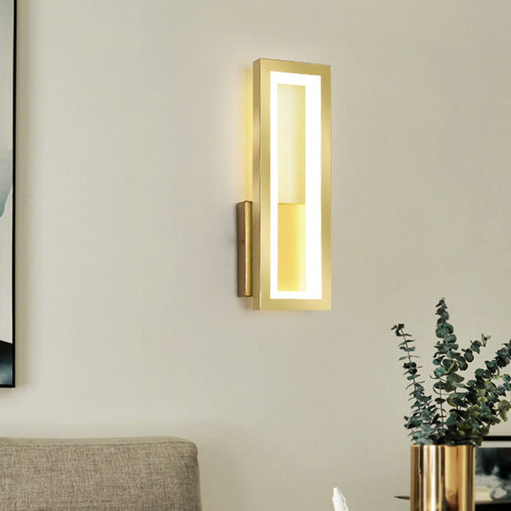 Lisslune | White/Black/Gold Rectangular Frame Wall Light Minimalistic LED Metal Wall Mount Light Fixture in White/Warm Light