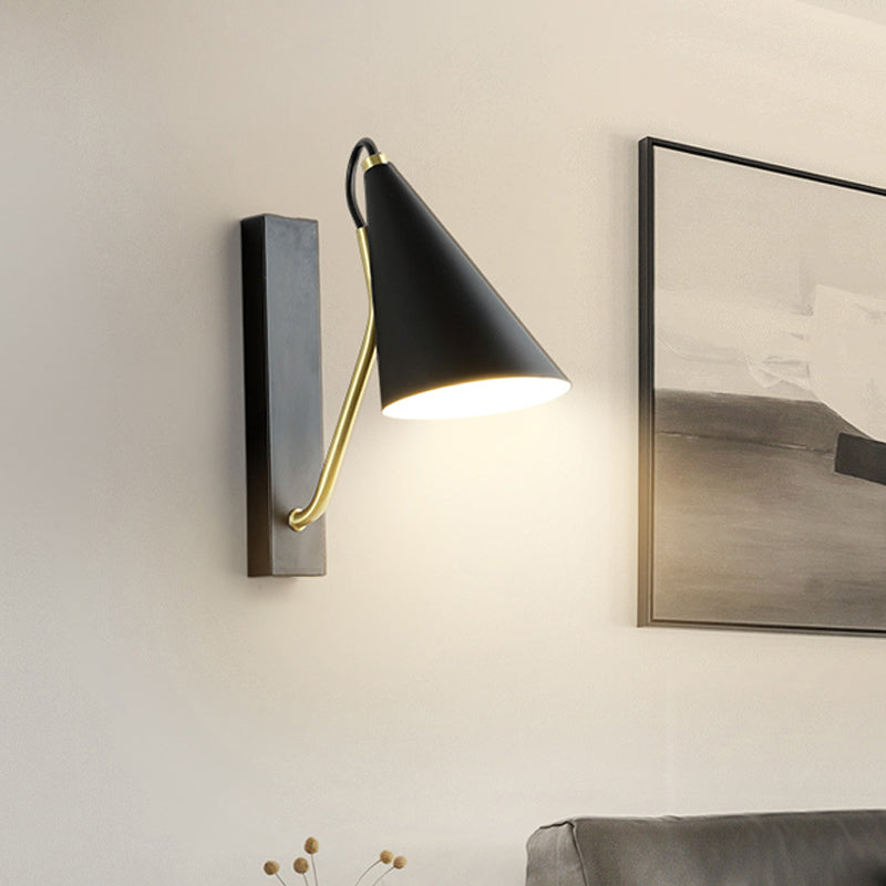 Lisslune | White/Black Finish Conical Wall Lighting Ideas Modernism 1 Head Metallic Wall Lamp for Nightstand
