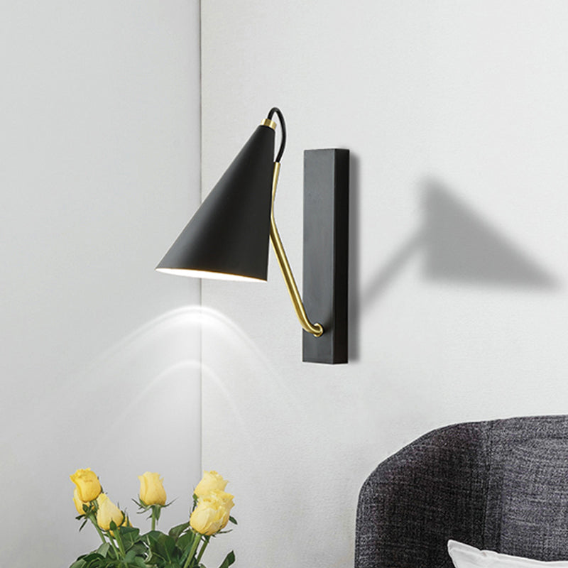 Lisslune | White/Black Finish Conical Wall Lighting Ideas Modernism 1 Head Metallic Wall Lamp for Nightstand