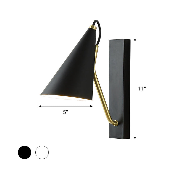 Lisslune | White/Black Finish Conical Wall Lighting Ideas Modernism 1 Head Metallic Wall Lamp for Nightstand