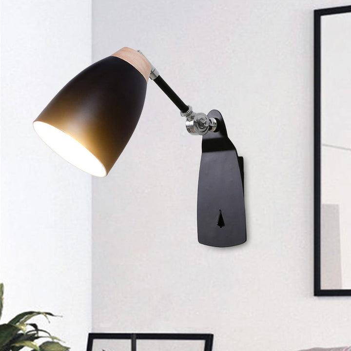 Lisslune | Metal Cup-Shaped Wall Lighting Modern 1-Light White/Black Finish Rotatable Wall Lamp