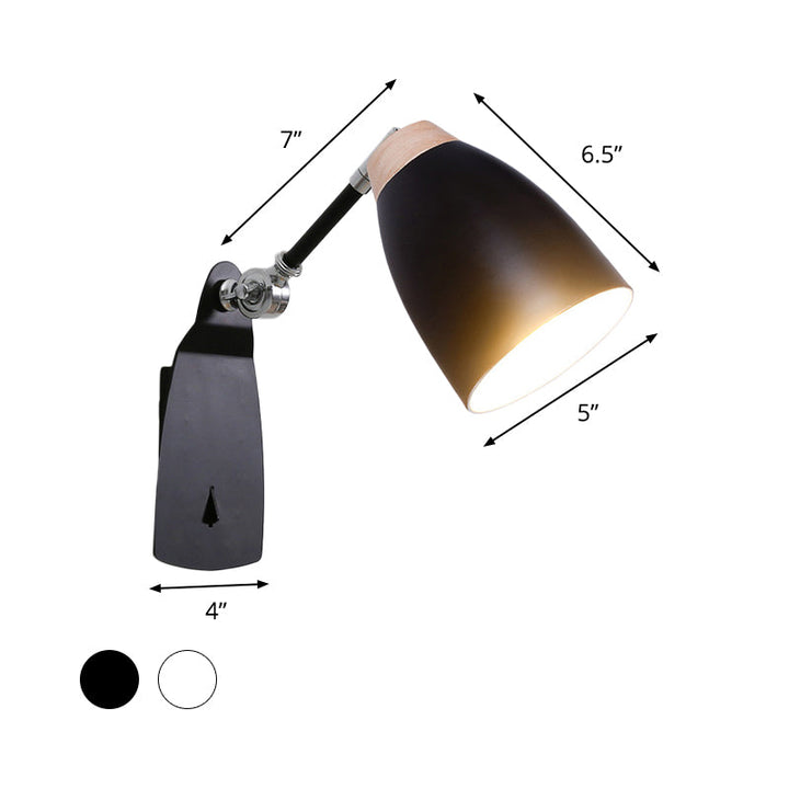 Lisslune | Metal Cup-Shaped Wall Lighting Modern 1-Light White/Black Finish Rotatable Wall Lamp