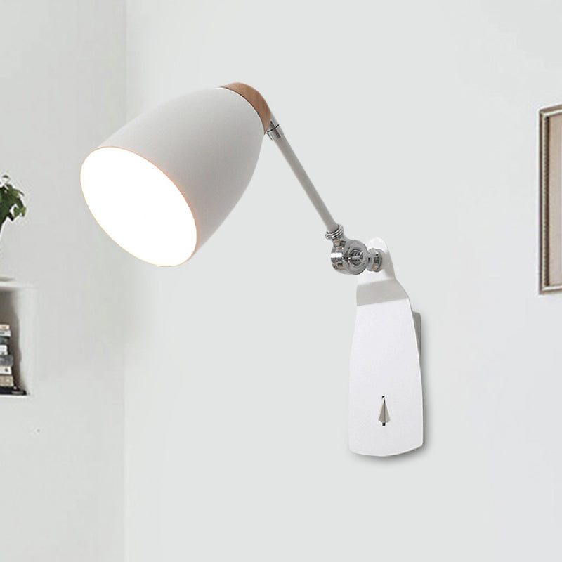 Lisslune | Metal Cup-Shaped Wall Lighting Modern 1-Light White/Black Finish Rotatable Wall Lamp